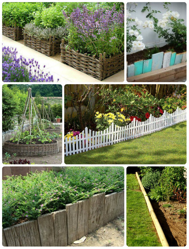 Collage of wooden garden edging